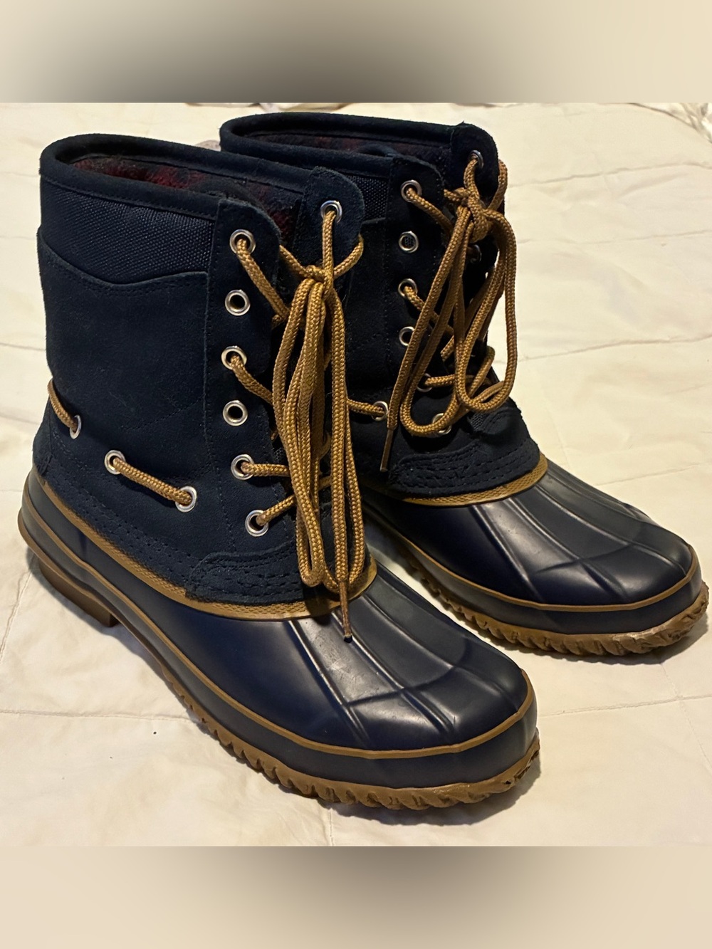 G.H. Bass Bass-Bean Navy Leather Duck Boots Size 8M Faux Fur Lined